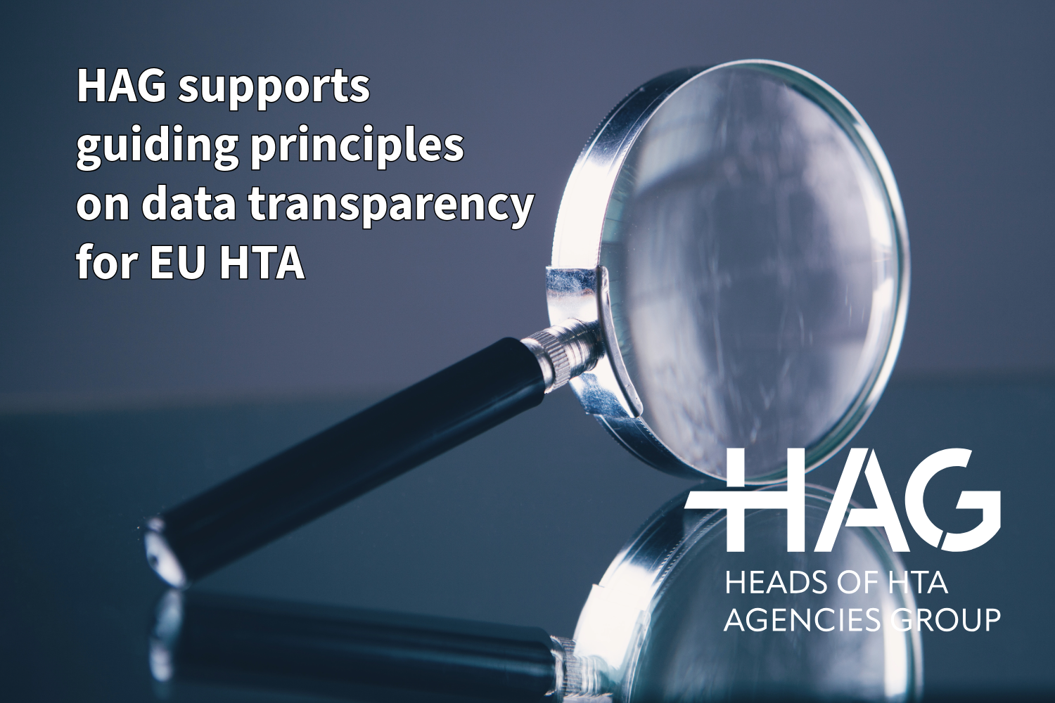 HAG supports guiding principles on data transparency for EU HTA - HAG logo -Background: Magnifying glass